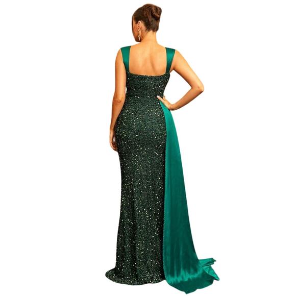 MISS ORD Ribbon Corset Sequin Maxi Prom Dress Emerald Green Draped - Sz XL - NWT - Picture 2 of 4